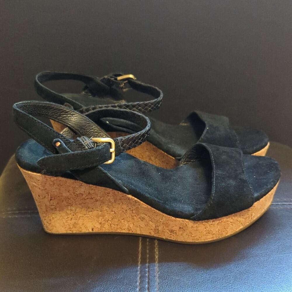 UGG Black Suede Cork Wedge Sandals - Picture 3 of 7